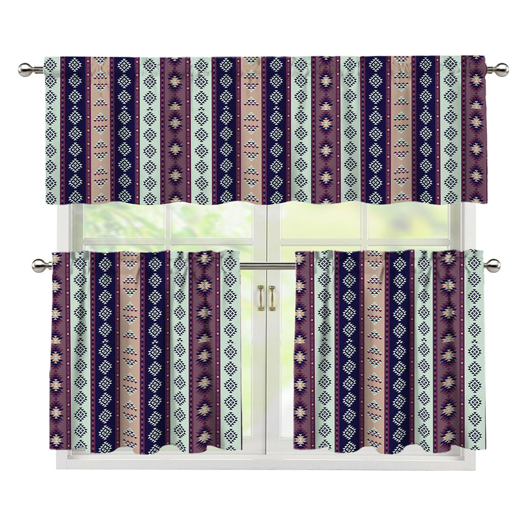 Southwestern Stripe Pattern Print 3 Piece Kitchen Curtains