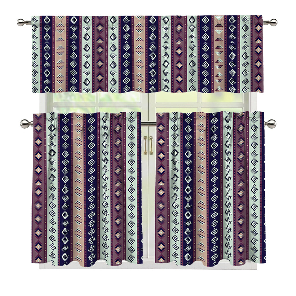 Southwestern Stripe Pattern Print 3 Piece Kitchen Curtains