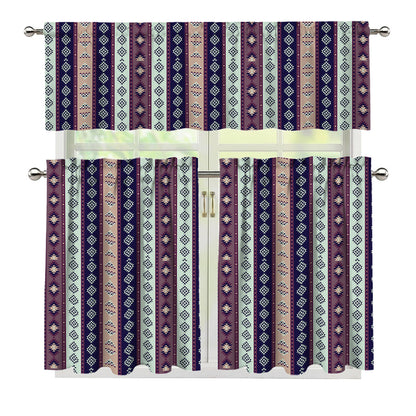 Southwestern Stripe Pattern Print 3 Piece Kitchen Curtains