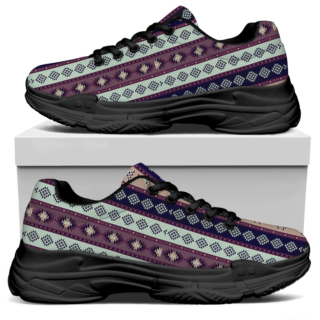 Southwestern Stripe Pattern Print Black Chunky Shoes