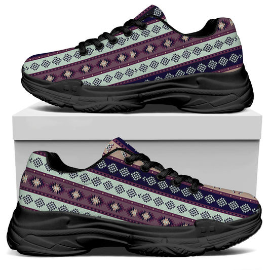 Southwestern Stripe Pattern Print Black Chunky Shoes
