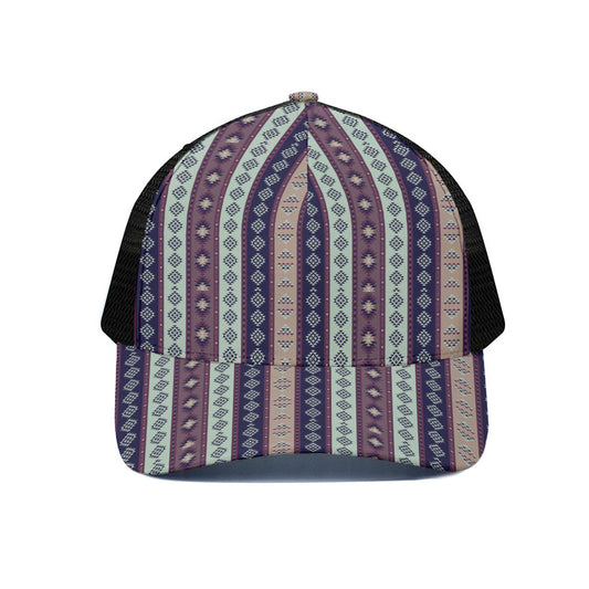 Southwestern Stripe Pattern Print Black Mesh Trucker Cap