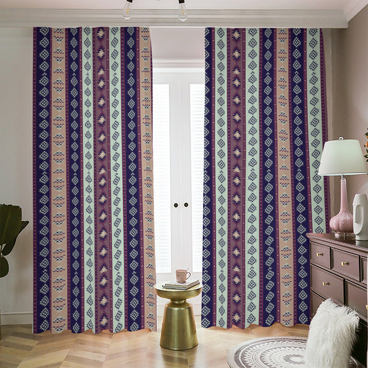 Southwestern Stripe Pattern Print Blackout Pencil Pleat Curtains