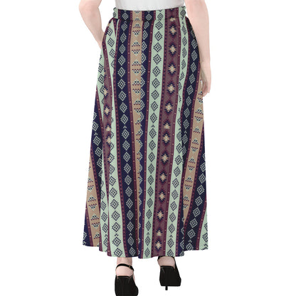 Southwestern Stripe Pattern Print Chiffon Maxi Skirt