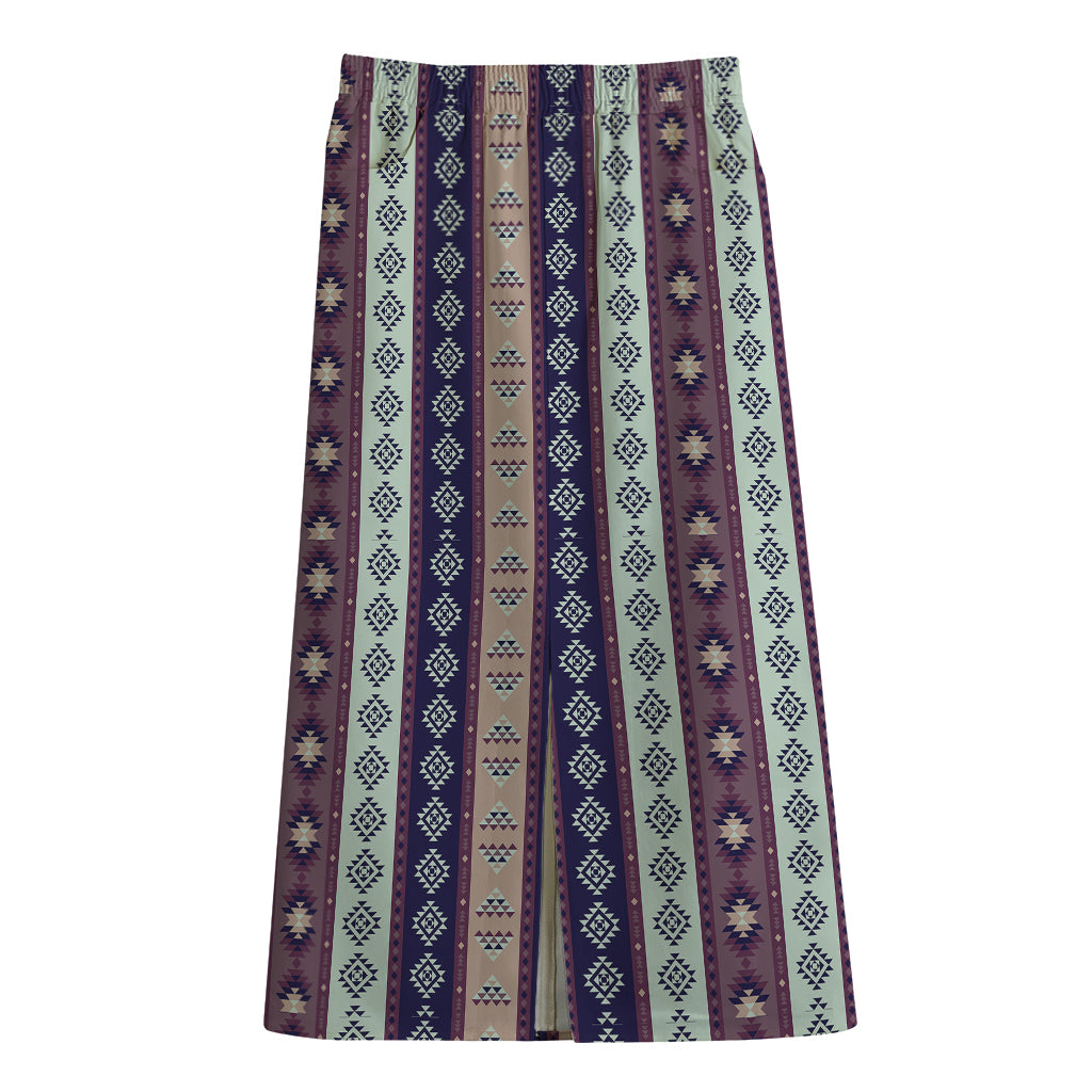 Southwestern Stripe Pattern Print Cotton Front Slit Maxi Skirt