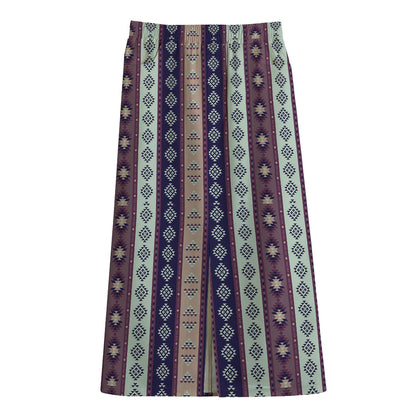Southwestern Stripe Pattern Print Cotton Front Slit Maxi Skirt