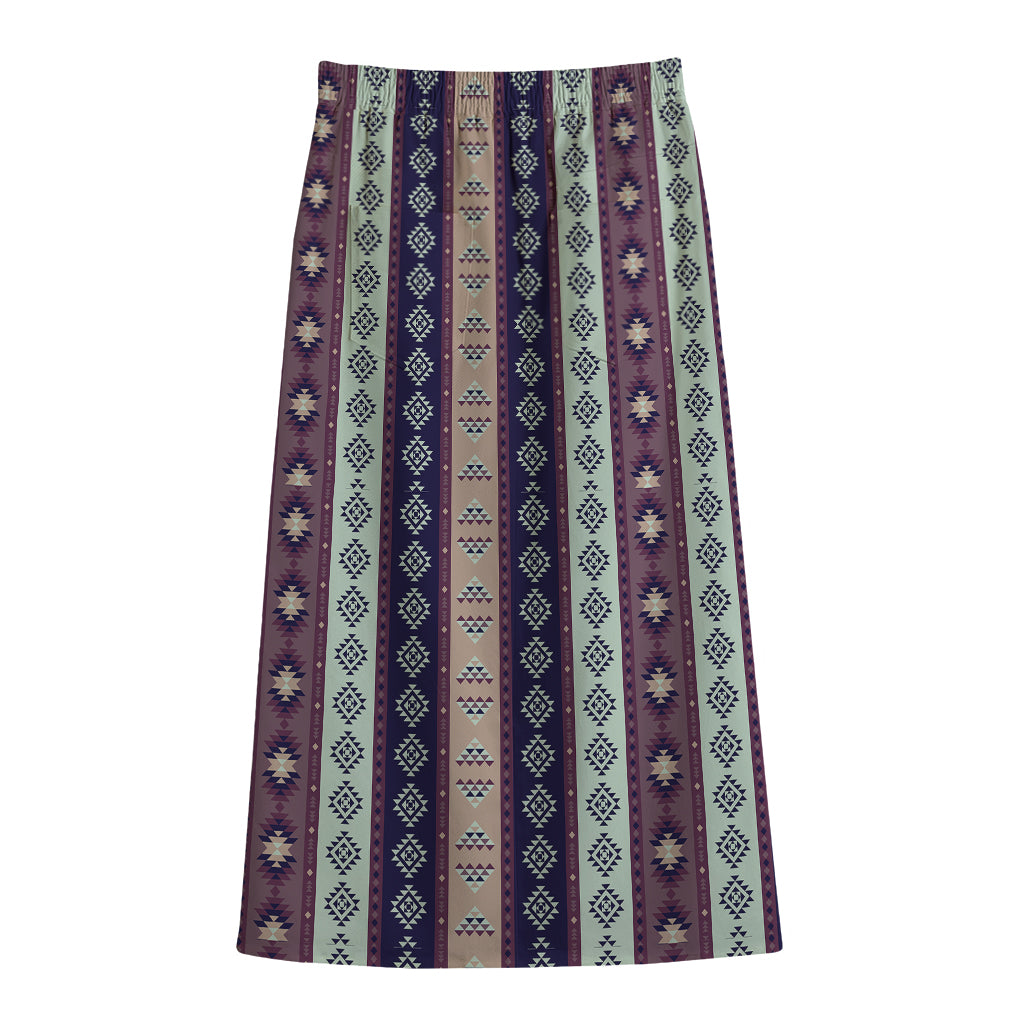 Southwestern Stripe Pattern Print Cotton Front Slit Maxi Skirt