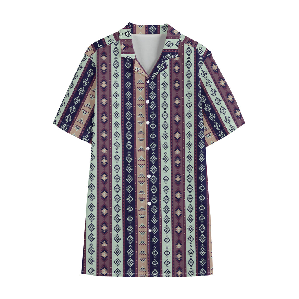 Southwestern Stripe Pattern Print Cotton Hawaiian Shirt