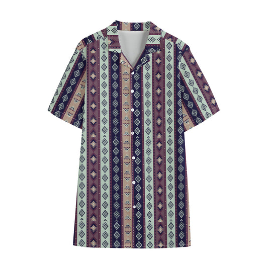 Southwestern Stripe Pattern Print Cotton Hawaiian Shirt