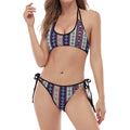 Southwestern Stripe Pattern Print Halter Scoop Tie Side Bikini