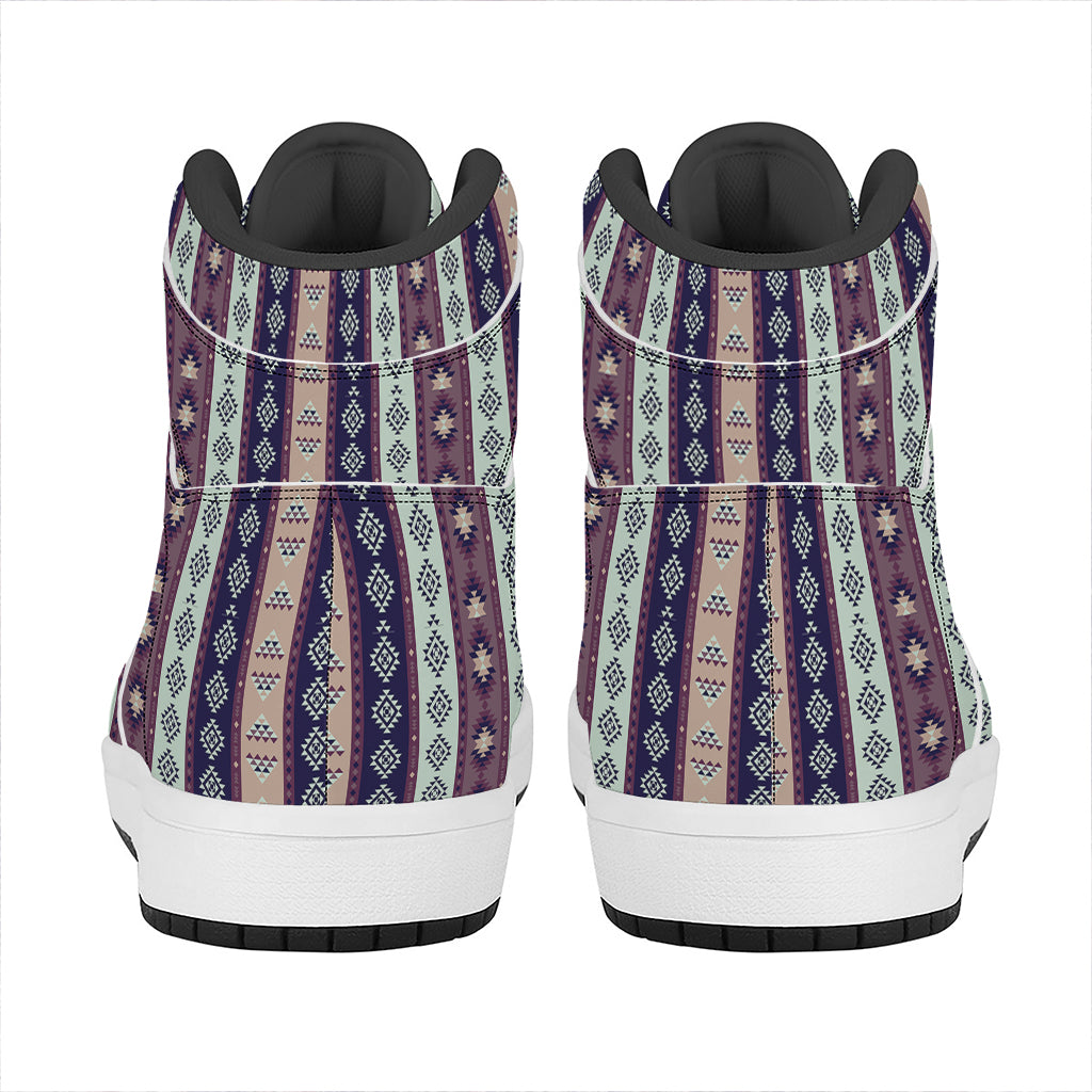 Southwestern Stripe Pattern Print High Top Leather Sneakers