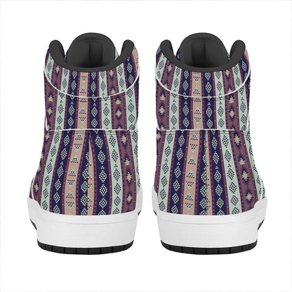 Southwestern Stripe Pattern Print High Top Leather Sneakers