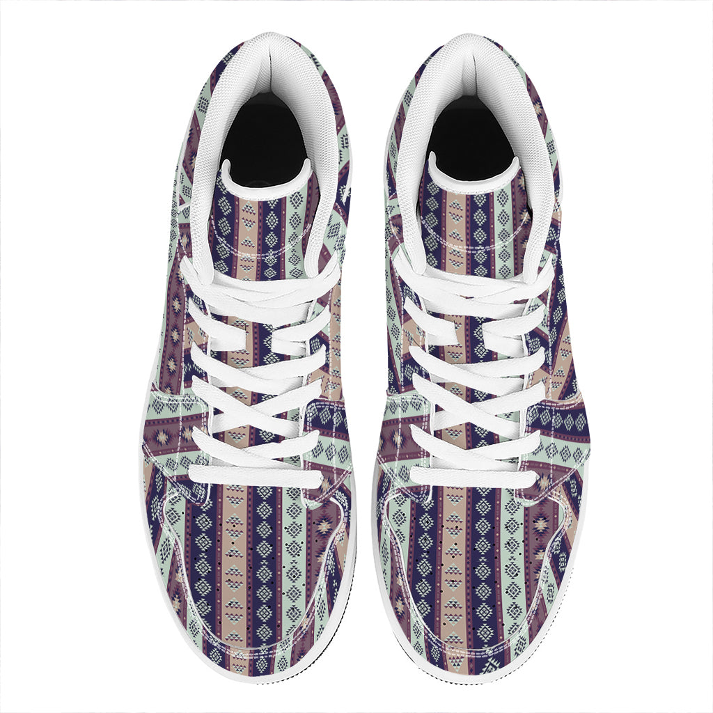 Southwestern Stripe Pattern Print High Top Leather Sneakers