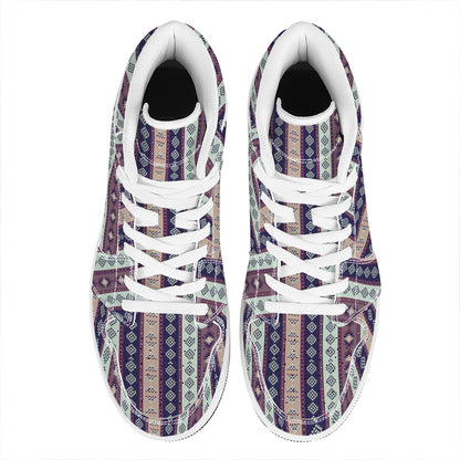 Southwestern Stripe Pattern Print High Top Leather Sneakers