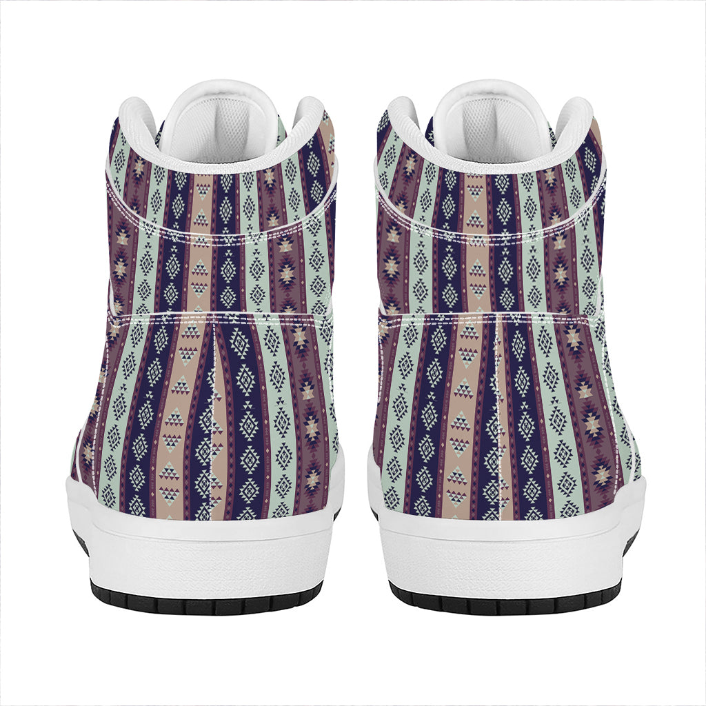 Southwestern Stripe Pattern Print High Top Leather Sneakers