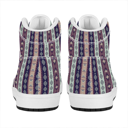 Southwestern Stripe Pattern Print High Top Leather Sneakers