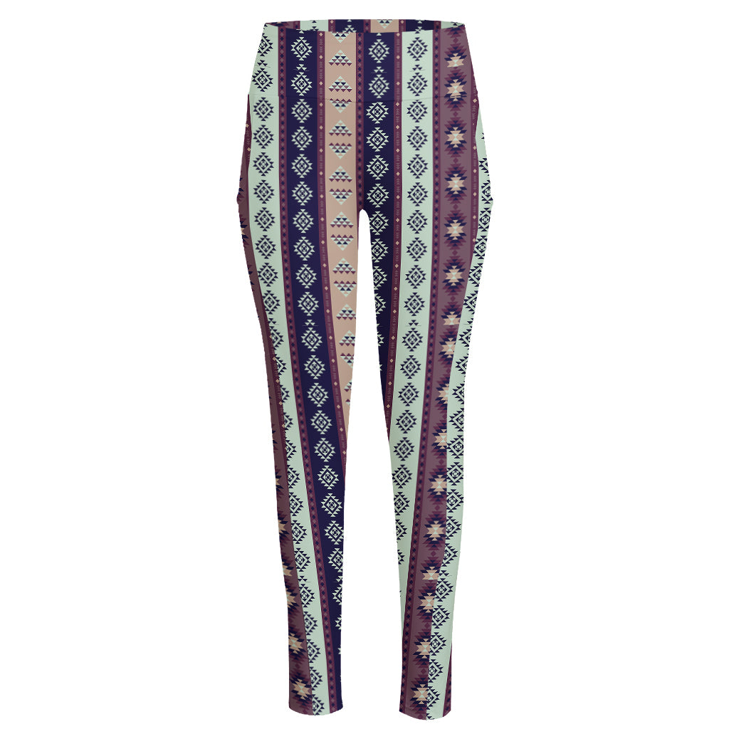 Southwestern Stripe Pattern Print High-Waisted Pocket Leggings