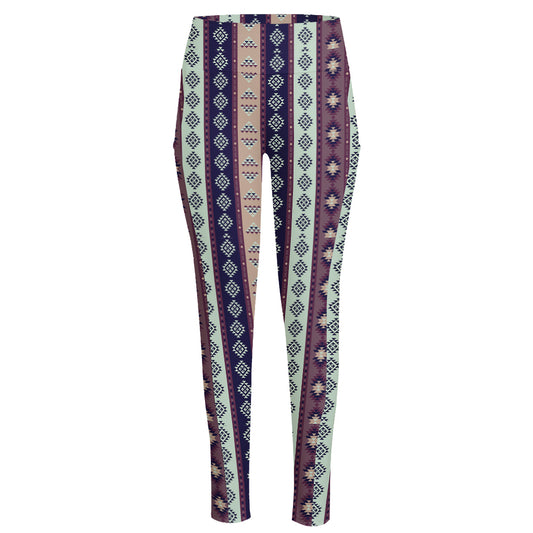 Southwestern Stripe Pattern Print High-Waisted Pocket Leggings
