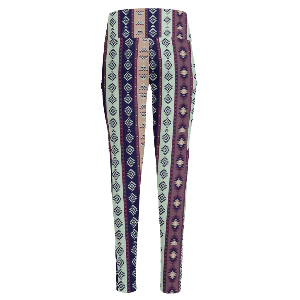 Southwestern Stripe Pattern Print High-Waisted Pocket Leggings