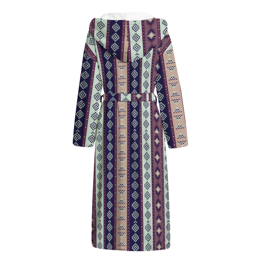 Southwestern Stripe Pattern Print Hooded Bathrobe