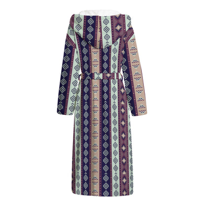 Southwestern Stripe Pattern Print Hooded Bathrobe
