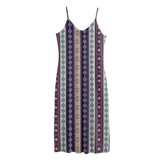 Southwestern Stripe Pattern Print Jersey Midi Cami Dress