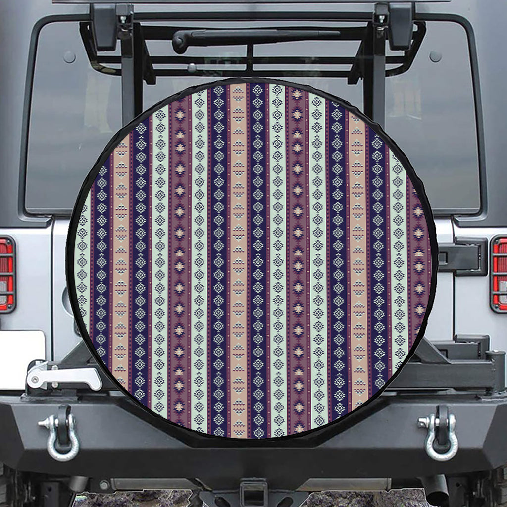 Southwestern Stripe Pattern Print Leather Spare Tire Cover