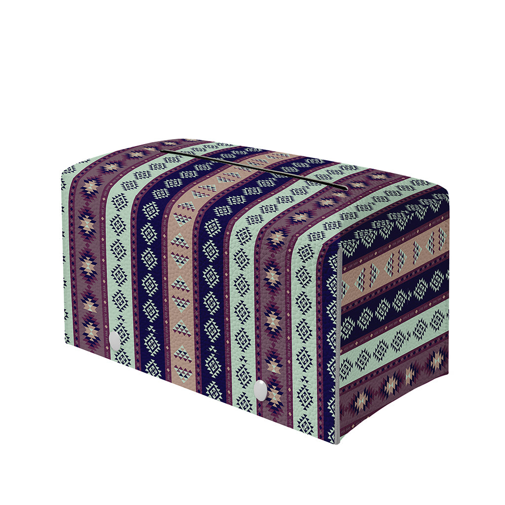 Southwestern Stripe Pattern Print Leather Tissue Box Cover