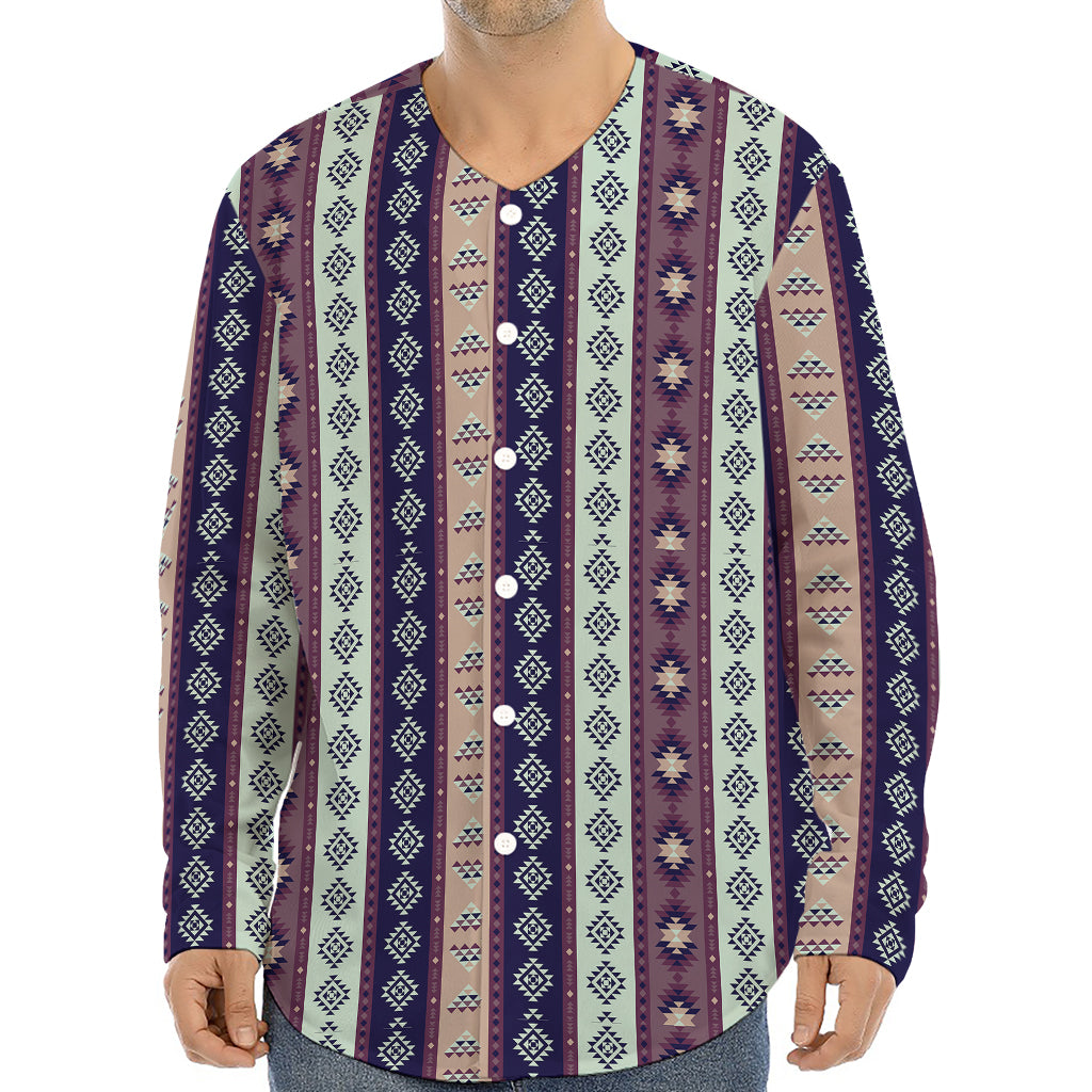Southwestern Stripe Pattern Print Long Sleeve Baseball Jersey
