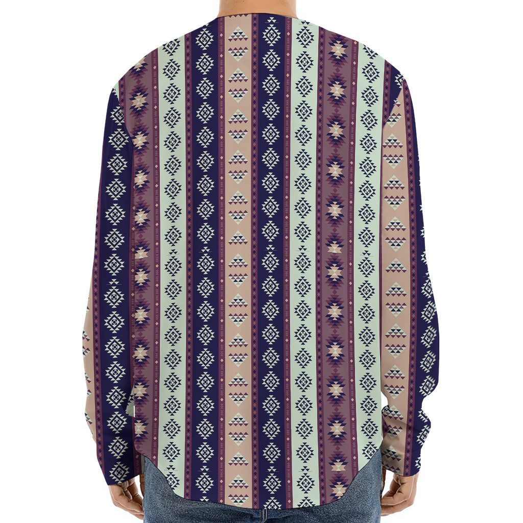 Southwestern Stripe Pattern Print Long Sleeve Baseball Jersey