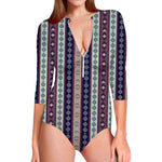Southwestern Stripe Pattern Print Long Sleeve Swimsuit