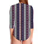 Southwestern Stripe Pattern Print Long Sleeve Swimsuit