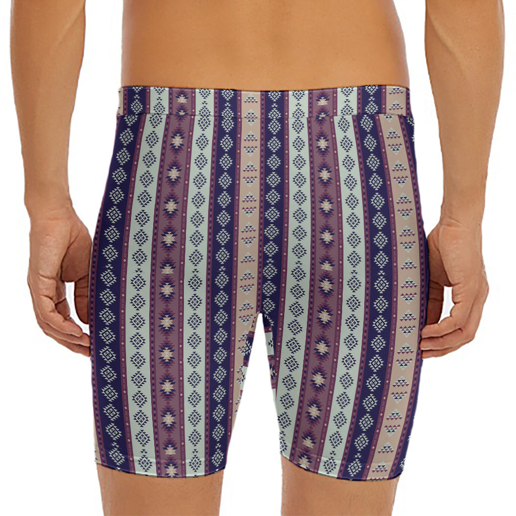 Southwestern Stripe Pattern Print Men's Long Boxer Briefs