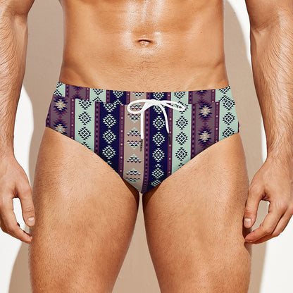 Southwestern Stripe Pattern Print Men's Swim Briefs