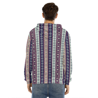 Southwestern Stripe Pattern Print Men's Velvet Pullover Hoodie