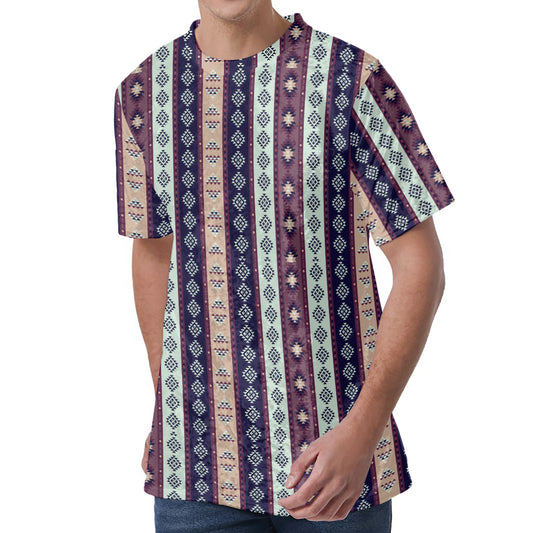 Southwestern Stripe Pattern Print Men's Velvet T-Shirt
