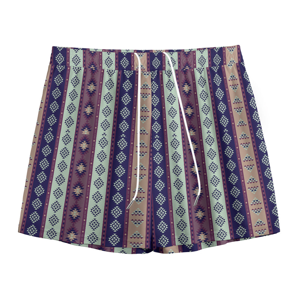 Southwestern Stripe Pattern Print Mesh Shorts
