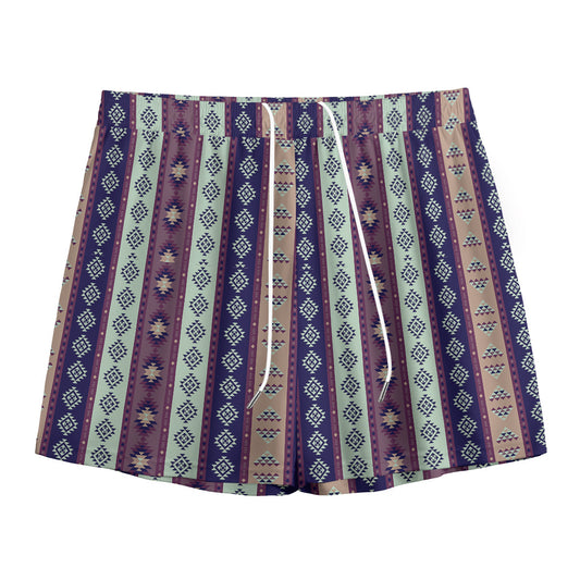Southwestern Stripe Pattern Print Mesh Shorts