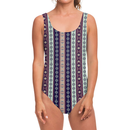 Southwestern Stripe Pattern Print One Piece Swimsuit