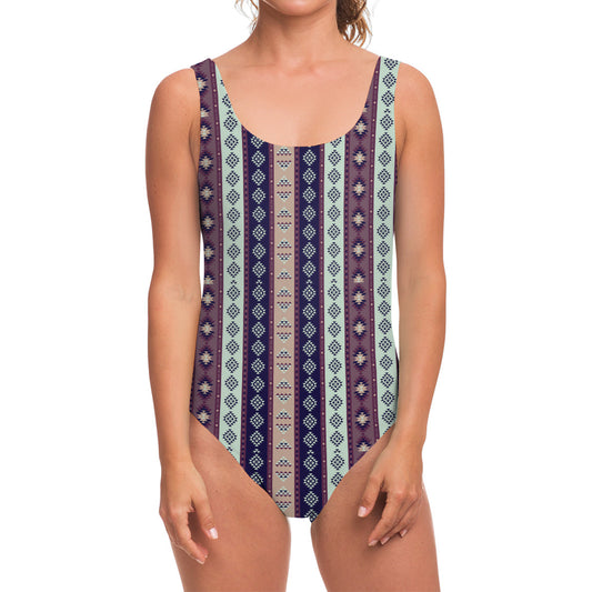 Southwestern Stripe Pattern Print One Piece Swimsuit