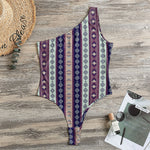 Southwestern Stripe Pattern Print One Shoulder Bodysuit