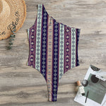 Southwestern Stripe Pattern Print One Shoulder Bodysuit