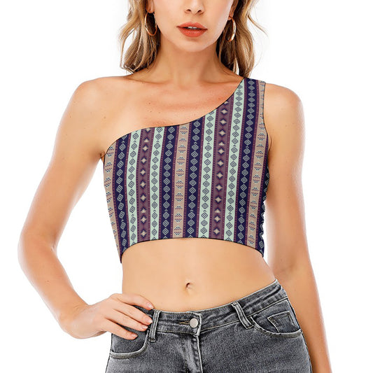 Southwestern Stripe Pattern Print One Shoulder Crop Top