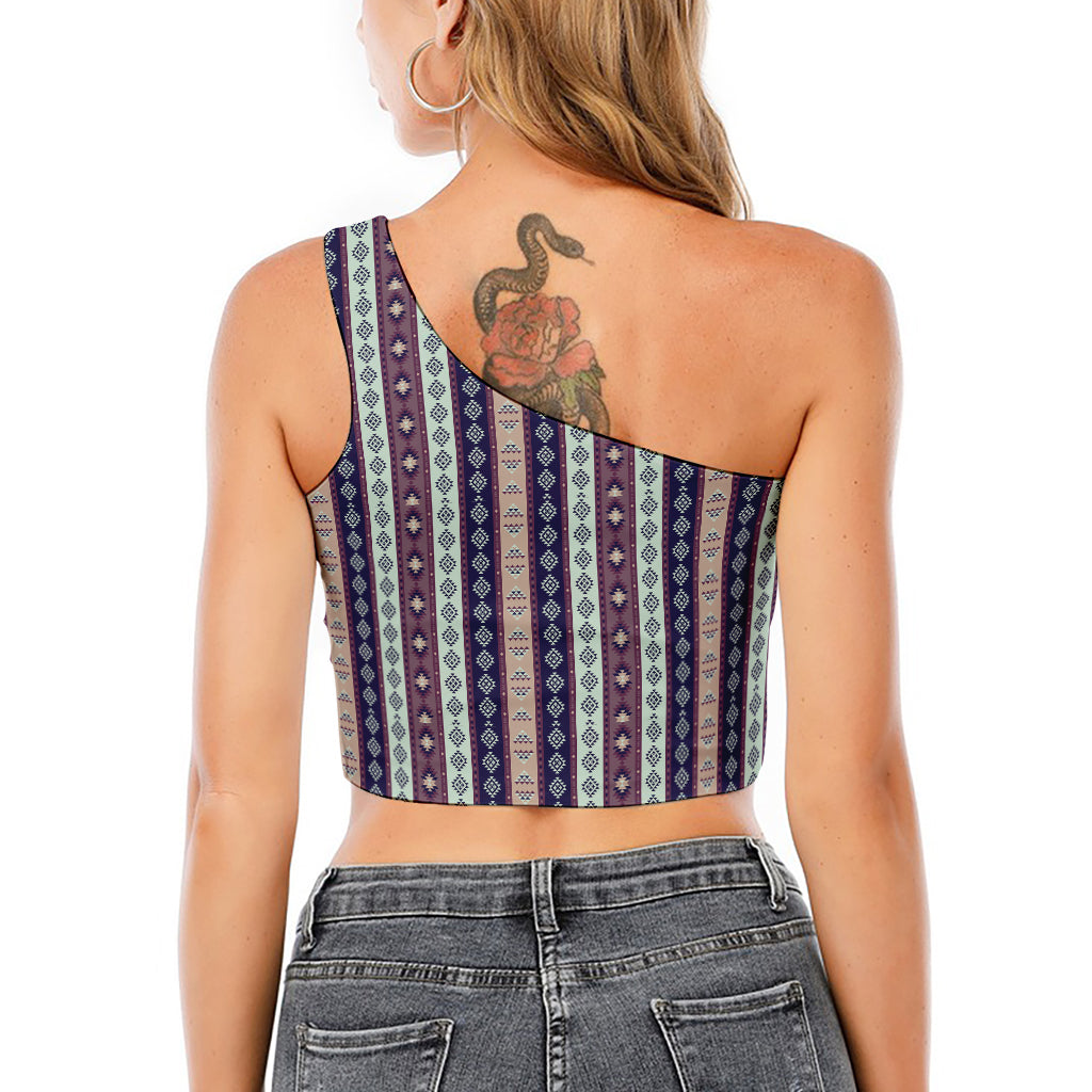Southwestern Stripe Pattern Print One Shoulder Crop Top