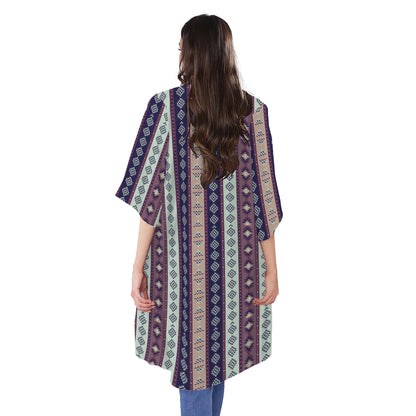 Southwestern Stripe Pattern Print Open Front Beach Cover Up