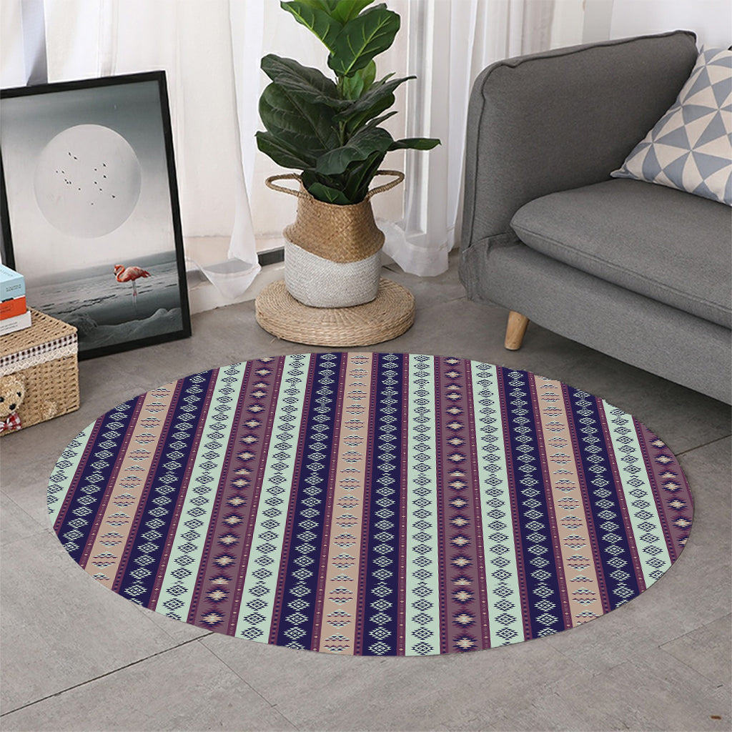 Southwestern Stripe Pattern Print Round Rug