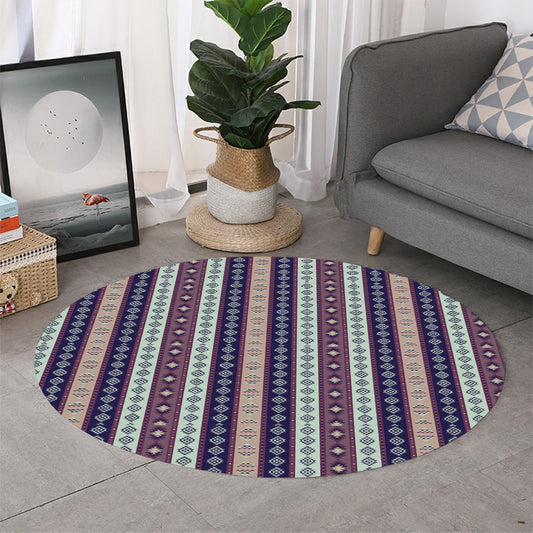 Southwestern Stripe Pattern Print Round Rug