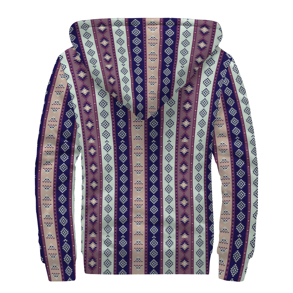 Southwestern Stripe Pattern Print Sherpa Lined Zip Up Hoodie