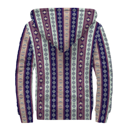 Southwestern Stripe Pattern Print Sherpa Lined Zip Up Hoodie