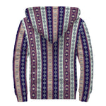 Southwestern Stripe Pattern Print Sherpa Lined Zip Up Hoodie